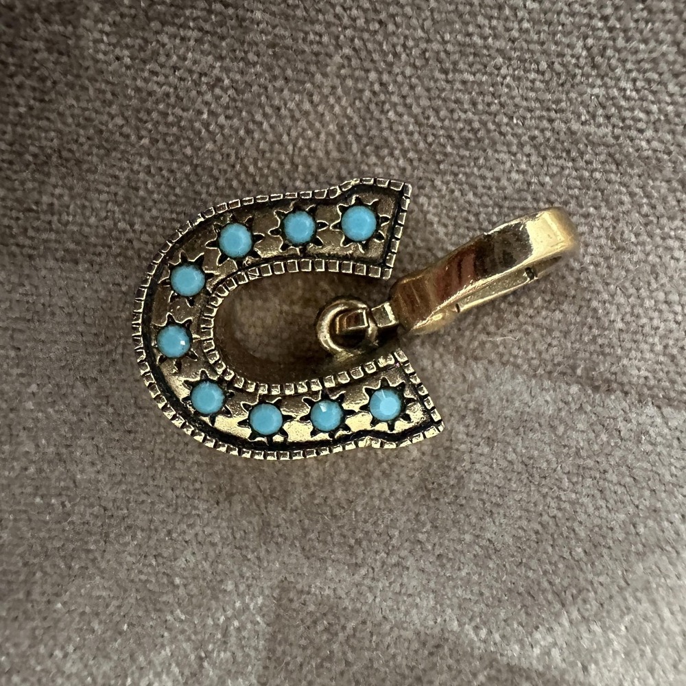 VTG 2004 Juicy Couture Turquoise Horseshoe Charm Pendant Gold Rhinestone Western